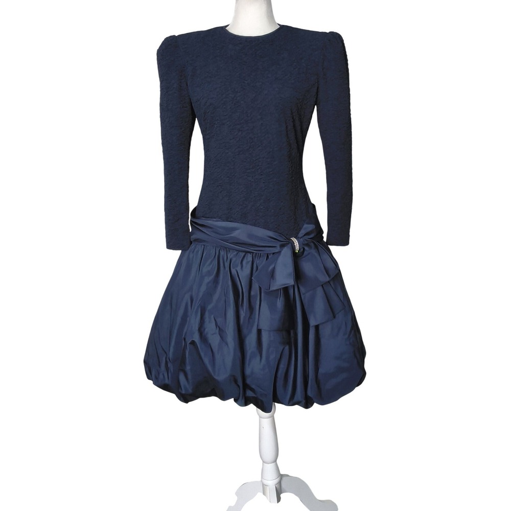 Rimini Cocktail Dress Women Size 10‎ Navy Blue Bubble Hem Stretchy Top Vintage